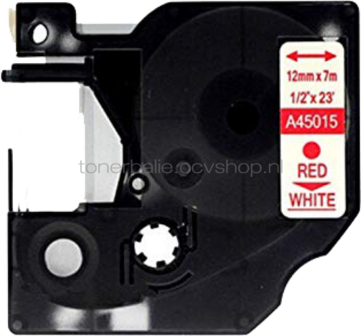 Huismerk Dymo 45015 rood op wit breedte 12 mm