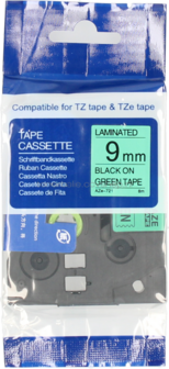 Huismerk Brother TZE-721 zwart op groen breedte 9 mm