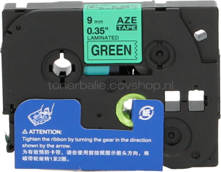 Huismerk Brother TZE-721 zwart op groen breedte 9 mm