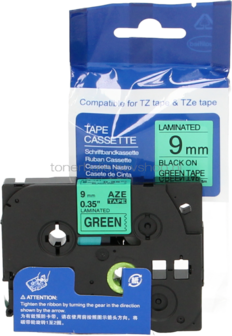 Huismerk Brother TZE-721 zwart op groen breedte 9 mm
