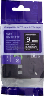 Huismerk Brother TZe-325 wit op zwart breedte 9 mm