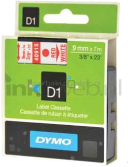 Dymo D1 rood op wit breedte 9 mm