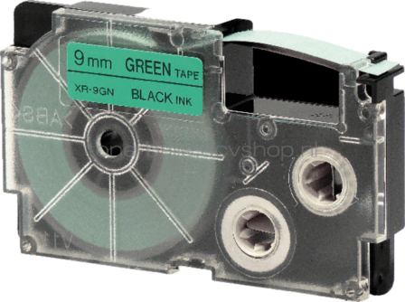 Huismerk Casio XR-9GN zwart op groen breedte 9 mm