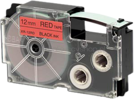 Huismerk Casio XR-12RD zwart op rood breedte 12 mm
