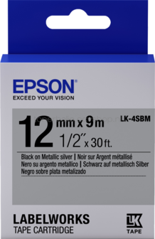 Epson LK-4SBM zwart op zilver breedte 12 mm
