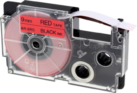 Huismerk Casio XR-9RD zwart op rood breedte 9 mm
