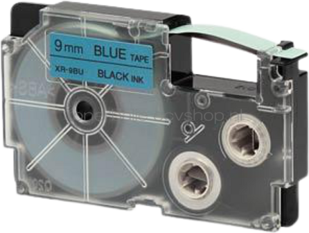 Huismerk Casio XR-9BU zwart op blauw breedte 9 mm
