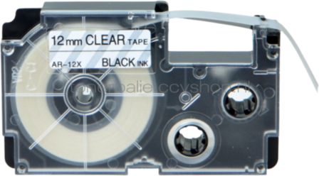 Huismerk Casio XR-12X zwart op transparant breedte 12 mm