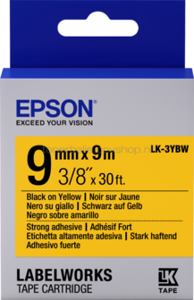 Epson LK-3YBW zwart op geel breedte 9 mm