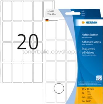 Herma 2400 Permanente papieretiket 19 x 40mm wit