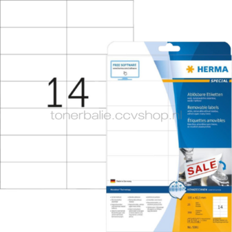 Herma 5081 Verwijderbare papieretiket 105 x 42,3mm wit