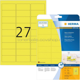 Herma 5140 Permanente papieretiket 63,5 x 29,6mm neon kleur