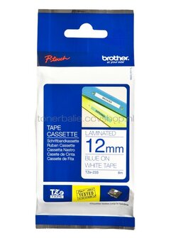 Brother TZE-233 blauw op wit breedte 12 mm