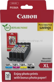 Canon CLI-581XL 4-pack met fotopapier zwart en kleur