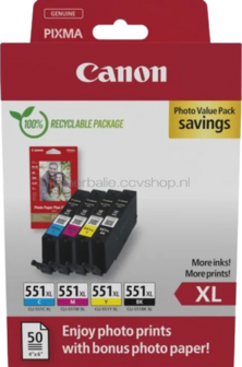 Canon CLI-551XL Multipack met fotopapier zwart en kleur