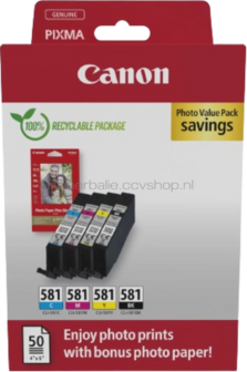 Canon CLI-581 4-pack met fotopapier zwart en kleur