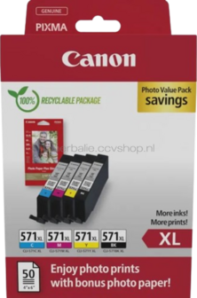 Canon CLI-571XL Multipack + fotopapier zwart en kleur