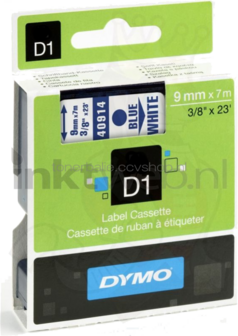 Dymo D1 blauw op wit breedte 9 mm