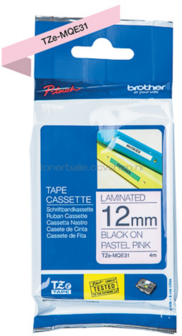 Brother TZe-MQE31 zwart op roze breedte 12 mm