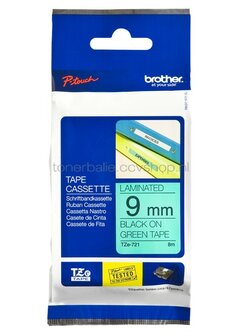 Brother TZE-721 zwart op groen breedte 9 mm