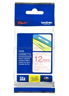 Brother TZE-132 rood op transparant breedte 12 mm