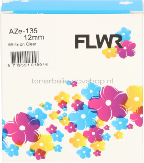 FLWR Brother TZE-135 wit op transparant breedte 12 mm