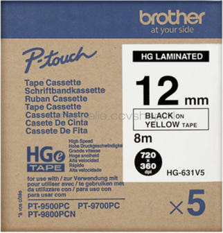 Brother HGE-631V5 zwart op geel breedte 10 mm