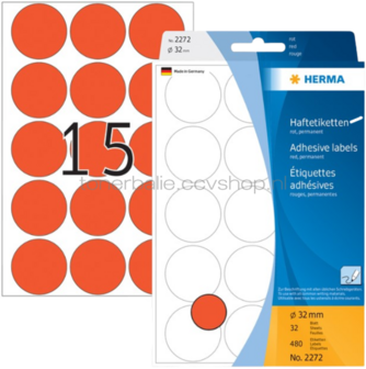 Herma 2272 Permanente papieretiket 32mm rond rood
