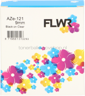 FLWR Brother TZe-121 zwart op transparant breedte 9 mm
