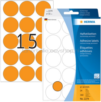 Herma 2274 Permanente papieretiket 32mm rond oranje