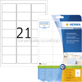 Herma 5029 Permanente Papieretiket 63,5 x 38,1mm wit