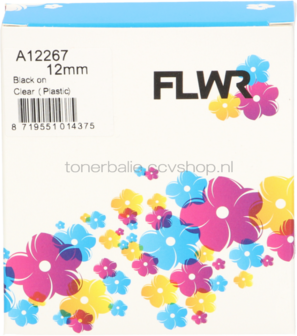 FLWR Dymo 12267 zwart op transparant breedte 12 mm