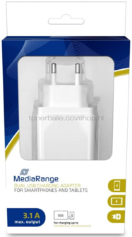 MediaRange Dubbele USB-lichtnetlader 3.1 A vermogen wit