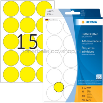 Herma 2271 Permanente papieretiket 32mm rond geel