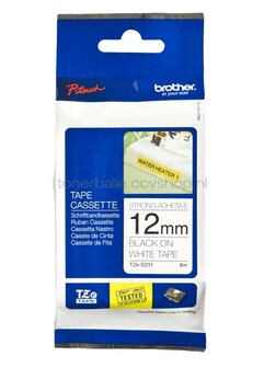 Brother TZE-S231 sterk klevend zwart op wit breedte 12 mm