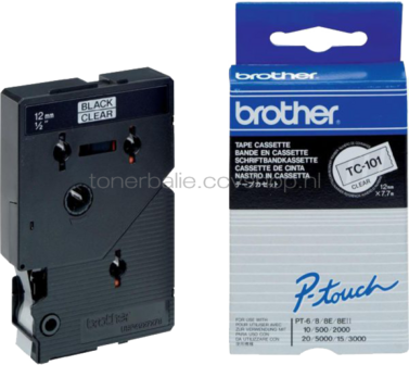 Brother TC-101 zwart op transparant breedte 12 mm