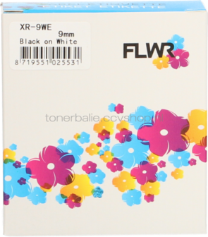 FLWR Casio XR-9WE zwart op wit breedte 9 mm