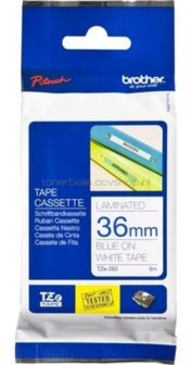 Brother TZE-263 blauw op wit breedte 6 mm