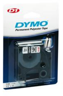 Dymo D1 permanent zwart op wit breedte 12 mm