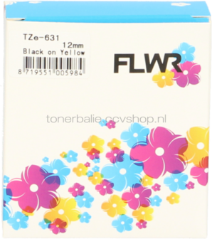 FLWR Brother TZE-631 zwart op geel breedte 12 mm