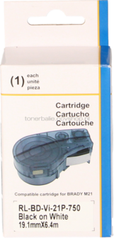 Huismerk Brady M21-750-595-WT zwart op wit breedte 19.1 mm