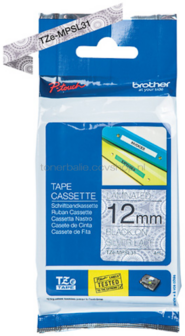 Brother TZe-MPSL31 zwart op zilver breedte 12 mm