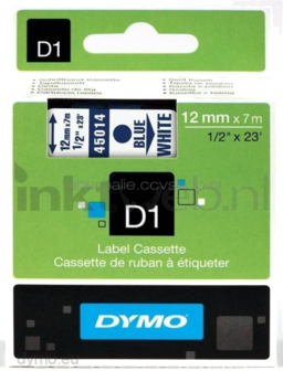 Dymo D1 45014 blauw op wit breedte 12 mm