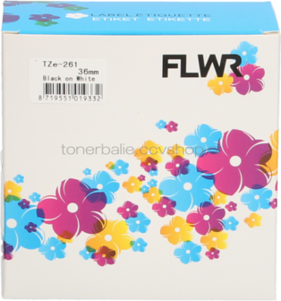 FLWR Brother TZE-261 zwart op wit breedte 36 mm