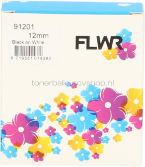 FLWR Dymo 91201 zwart op wit breedte 12 mm