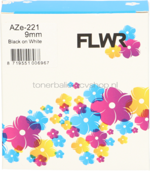 FLWR Brother TZE-221 zwart op wit breedte 9 mm