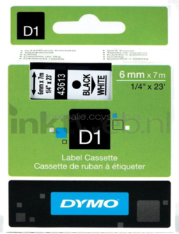 Dymo D1 - 43613 zwart op wit breedte 6 mm