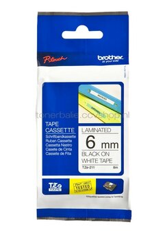 Brother TZE-211 zwart op wit breedte 6 mm