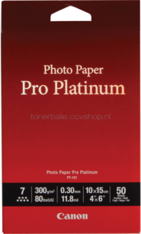 Canon PT-101 Fotopapier Pro Platinum Hoogglans | 10x15 | 300 gr/m&sup2; 50 stuks