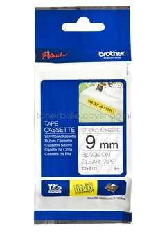 Brother TZE-S121 sterk klevend zwart op transparant breedte 9 mm